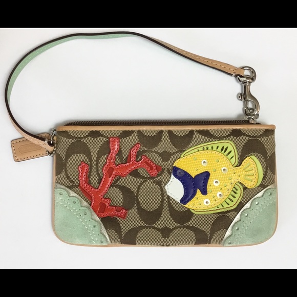 Coach Handbags - Coach Fish Coral Applique Wristlet Purse